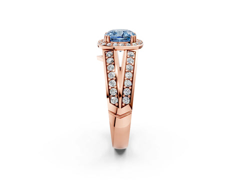 Rose gold Fancy Blue Cushion Cut Diamond Halo Ring with Split Shank Pavé Band and Four-Prong Setting_2