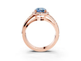 Rose gold Fancy Blue Cushion Cut Diamond Halo Ring with Split Shank Pavé Band and Four-Prong Setting_3