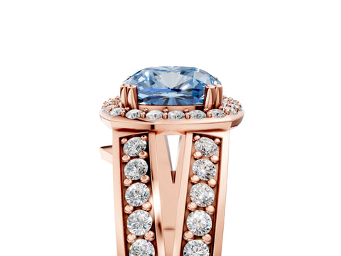 Rose gold Fancy Blue Cushion Cut Diamond Halo Ring with Split Shank Pavé Band and Four-Prong Setting_5