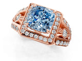 Rose gold Fancy Blue Cushion Cut Diamond Halo Ring with Split Shank and Bezel Accents and Four-Prong Setting_1