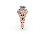 Rose gold Fancy Blue Cushion Cut Diamond Halo Ring with Split Shank and Bezel Accents and Four-Prong Setting_2