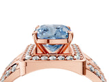 Rose gold Fancy Blue Cushion Cut Diamond Halo Ring with Split Shank and Bezel Accents and Four-Prong Setting_4