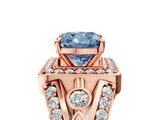 Rose gold Fancy Blue Cushion Cut Diamond Halo Ring with Split Shank and Bezel Accents and Four-Prong Setting_5