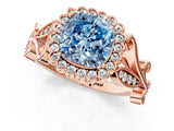 Rose gold Fancy Blue Cushion Cut Diamond Halo Ring with Vintage Split Shank and Four-Prong Setting_38