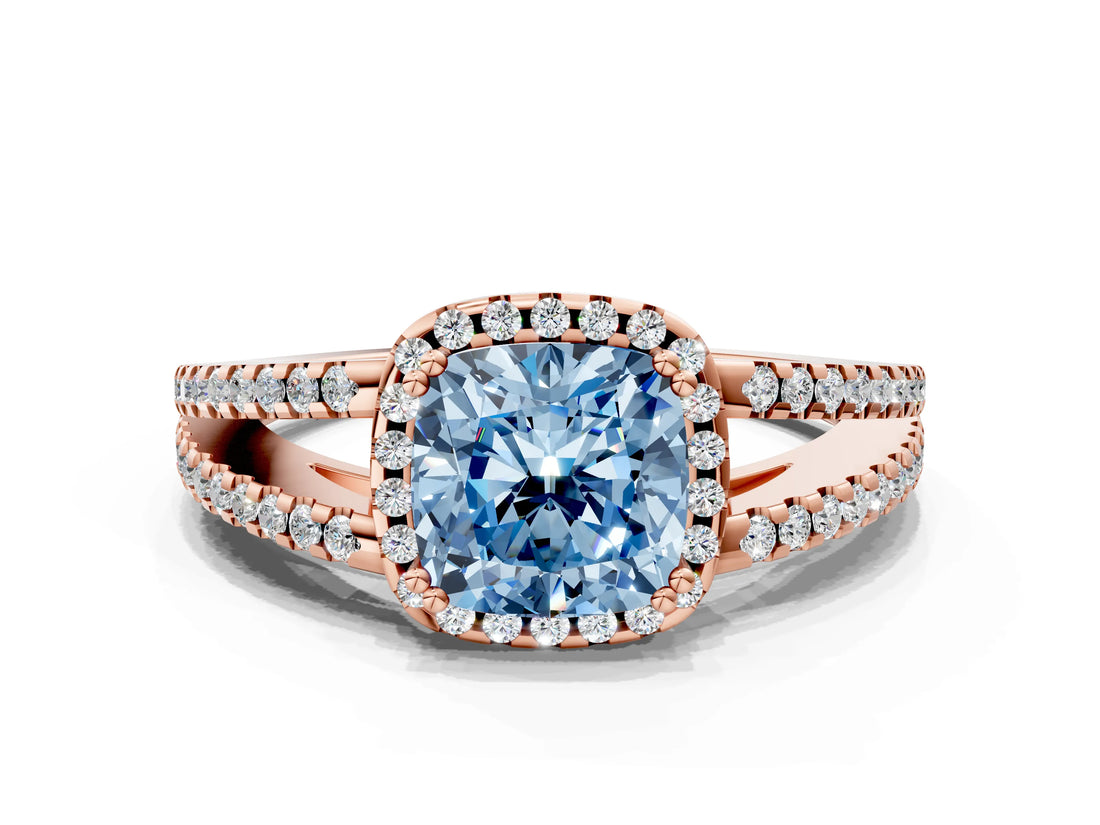 Rose gold Fancy Blue Cushion Cut Diamond Halo Split Shank Engagement Ring_39