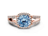 Rose gold Fancy Blue Cushion Cut Diamond Halo Split Shank Engagement Ring_39