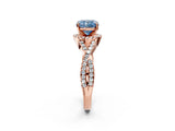 Rose gold Fancy Blue Cushion Cut Diamond  Halo Twist Band Solitaire Prong Setting Ring_26