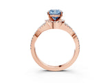Rose gold Fancy Blue Cushion Cut Diamond  Halo Twist Band Solitaire Prong Setting Ring_27