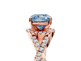 Rose gold Fancy Blue Cushion Cut Diamond  Halo Twist Band Solitaire Prong Setting Ring_29