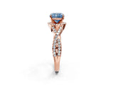 Rose gold Fancy Blue Cushion Cut Diamond  Halo Twist Band Solitaire Prong Setting Ring_44