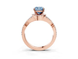 Rose gold Fancy Blue Cushion Cut Diamond  Halo Twist Band Solitaire Prong Setting Ring_45