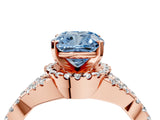 Rose gold Fancy Blue Cushion Cut Diamond  Halo Twist Band Solitaire Prong Setting Ring_46