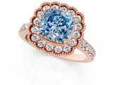 Rose gold Fancy Blue Cushion  Cut Diamond Milgrain Floral Halo Engagement Ring with Pavé Band_40
