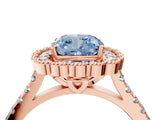 Rose gold Fancy Blue Cushion  Cut Diamond Milgrain Floral Halo Engagement Ring with Pavé Band_43