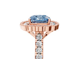 Rose gold Fancy Blue Cushion  Cut Diamond Milgrain Floral Halo Engagement Ring with Pavé Band_44