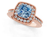 Rose gold Fancy Blue Cushion Cut Diamond Milgrain Halo Engagement Ring with Round Pavé Band and Prong Setting_13