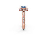 Rose gold Fancy Blue Cushion Cut Diamond Milgrain Halo Engagement Ring with Round Pavé Band and Prong Setting_14