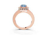 Rose gold Fancy Blue Cushion Cut Diamond Milgrain Halo Engagement Ring with Round Pavé Band and Prong Setting_15