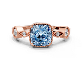 Rose gold Fancy Blue Cushion  Cut Diamond Milgrain Marquise Band with Prong Setting_3