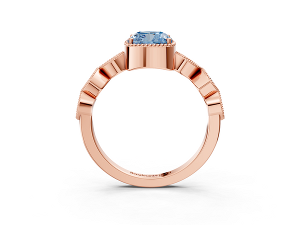 Rose gold Fancy Blue Cushion  Cut Diamond Milgrain Marquise Band with Prong Setting