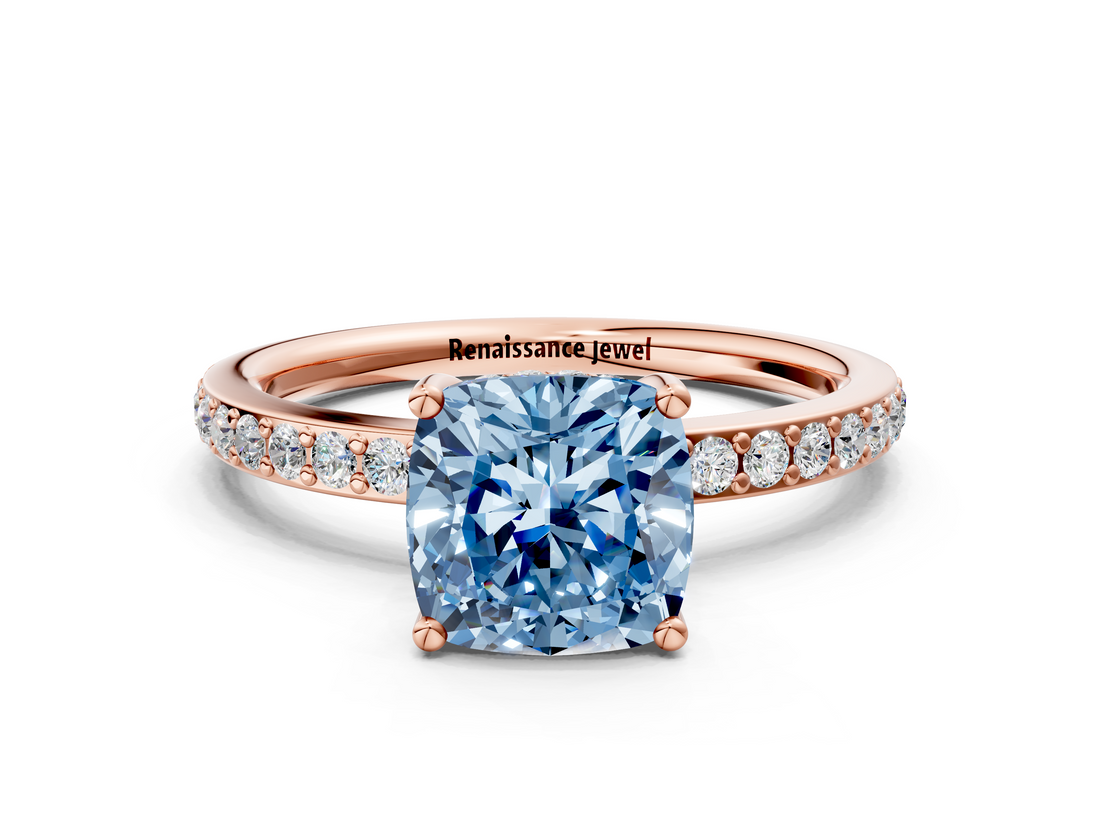 Rose gold Fancy Blue Cushion  Cut Diamond Pavé Band Ring with Four-Prong Setting_41