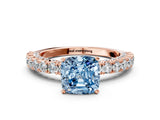 Rose gold Fancy Blue Cushion Cut Diamond Pavé Band Solitaire Ring with Prong Setting_77