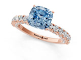 Rose gold Fancy Blue Cushion Cut Diamond Pavé Band Solitaire Ring with Prong Setting_78