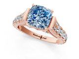 Rose gold Fancy Blue Cushion  Cut Diamond Pavé Band Solitaire with Four-Prong Setting_16