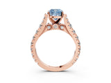 Rose gold Fancy Blue Cushion  Cut Diamond Pavé Band Solitaire with Four-Prong Setting_18