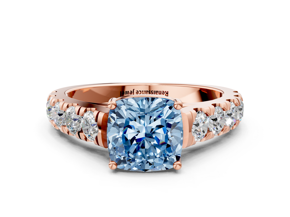 Rose gold Fancy Blue Cushion  Cut Diamond Pavé Band Solitaire with Four-Prong Setting_3