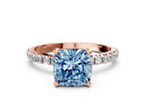 Rose gold Fancy Blue Cushion  Cut Diamond Pavé Band Solitaire with Four-Prong Setting_3