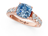 Rose gold Fancy Blue Cushion  Cut Diamond Pavé Band Solitaire with Four-Prong Setting_4