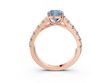 Rose gold Fancy Blue Cushion  Cut Diamond Pavé Band Solitaire with Four-Prong Setting_6