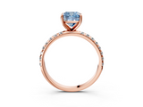 Rose gold Fancy Blue Cushion  Cut Diamond Pavé Band Solitaire with Four-Prong Setting_6