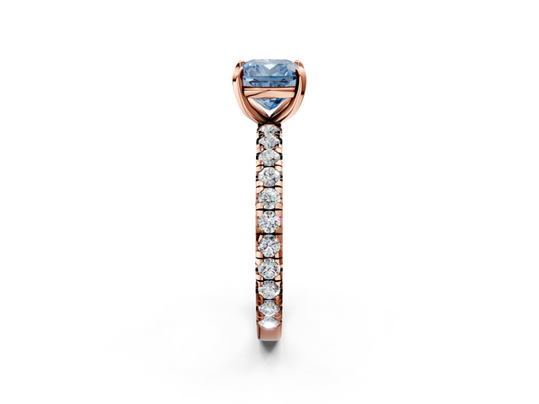 Rose gold Fancy Blue Cushion  Cut Diamond Pavé Band with Four-Prong Setting