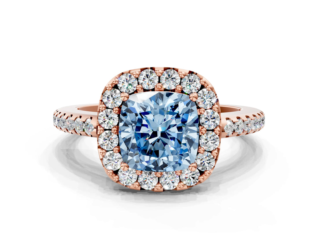 Rose gold Fancy Blue Cushion Cut Diamond Pavé Halo Ring with Four-Prong Setting_36