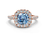 Rose gold Fancy Blue Cushion Cut Diamond Pavé Halo Ring with Four-Prong Setting_36
