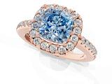 Rose gold Fancy Blue Cushion Cut Diamond Pavé Halo Ring with Four-Prong Setting_37