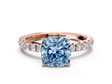 Rose gold Fancy Blue Cushion Cut Diamond Pavé Solitaire Engagement Ring with Four-Prong Setting_71