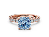 Rose gold Fancy Blue Cushion Cut Diamond Pavé Solitaire Ring with Round Band and Prong Setting_12