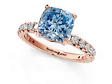 Rose gold Fancy Blue Cushion Cut Diamond Pavé Solitaire Ring with Round Band and Prong Setting_13