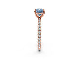 Rose gold Fancy Blue Cushion Cut Diamond Pavé Solitaire Ring with Round Band and Prong Setting_14
