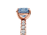 Rose gold Fancy Blue Cushion Cut Diamond Pavé Solitaire Ring with Round Band and Prong Setting_17