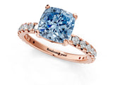 Rose gold Fancy Blue Cushion Cut Diamond Pavé Solitaire Ring with Round Band and Prong Setting_25