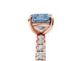 Rose gold Fancy Blue Cushion Cut Diamond Pavé Solitaire Ring with Round Band and Prong Setting_29