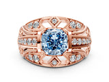 Rose gold Fancy Blue Cushion Cut Diamond Pave Art Deco Split Shank Ring with Four-Prong Setting
