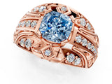 Rose gold Fancy Blue Cushion Cut Diamond Pave Art Deco Split Shank Ring with Four-Prong Setting_1