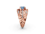Rose gold Fancy Blue Cushion Cut Diamond Pave Art Deco Split Shank Ring with Four-Prong Setting_2