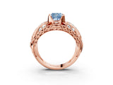 Rose gold Fancy Blue Cushion Cut Diamond Pave Art Deco Split Shank Ring with Four-Prong Setting_3