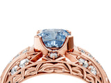 Rose gold Fancy Blue Cushion Cut Diamond Pave Art Deco Split Shank Ring with Four-Prong Setting_4